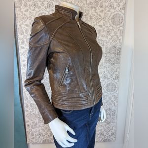 Andrew Marc c. Mid 2000s Brown Leather Cropped Moto Jacket size Small